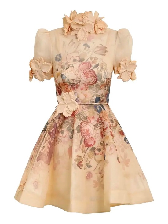 Zimmermann Dresses & Skirts - Zimmermann Peach Floral Mini Dress with 3D Petal Accents